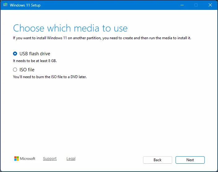 MCT- Choose which media to use Media creation tool