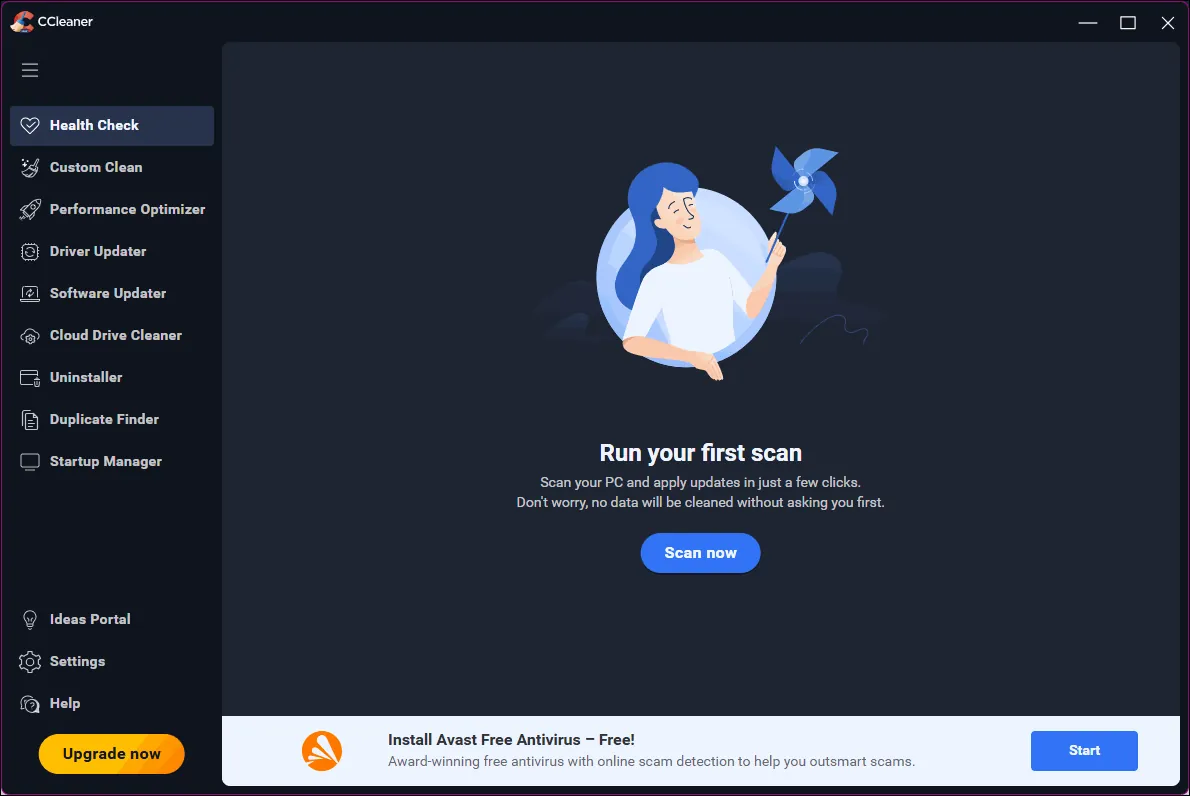 CCleaner first scan screen CCleaner