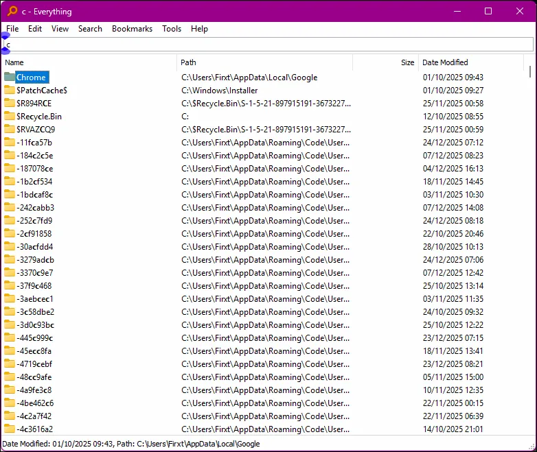 File and folder search with Everything Everything software