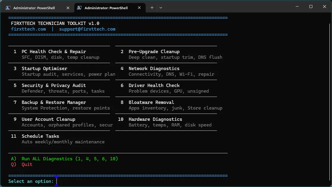 Main Menu of Firxttech-toolkit Firxttech-Toolkit